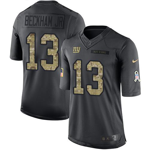Nike Giants #13 Odell Beckham Jr Black Youth Stitched NFL Limited 2016 Salute to Service Jersey